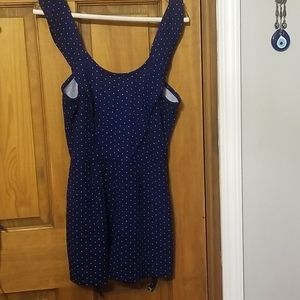 Navy blue & white polka dot shorts romper